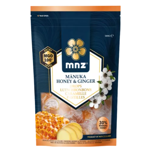 Gotas de mel de Manuka e gengibre